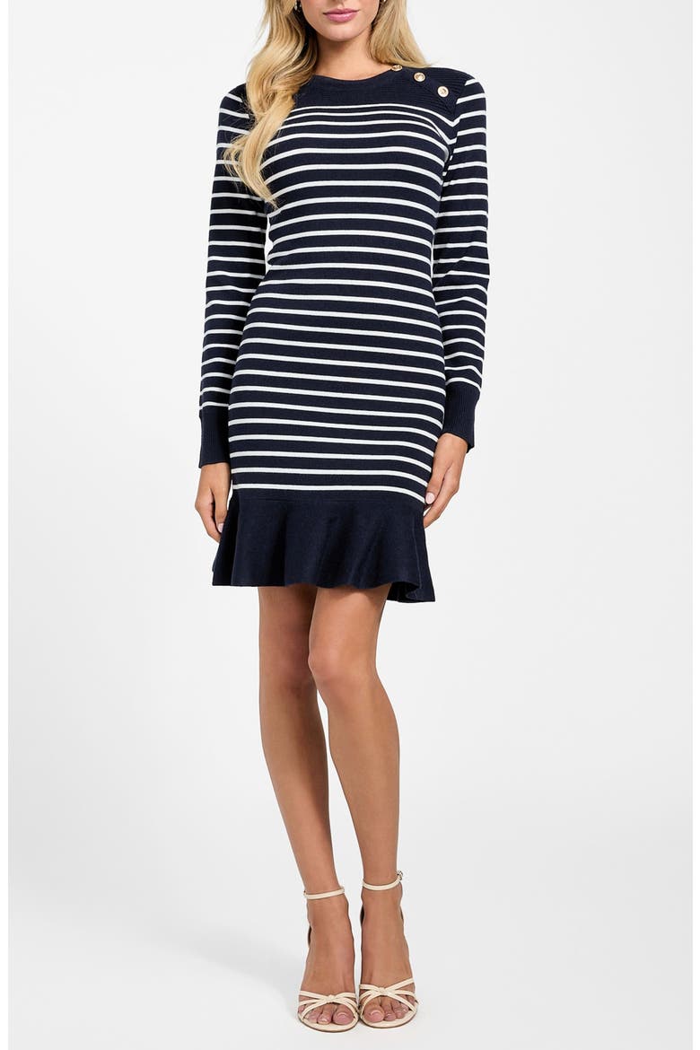 Helen Stripe Long Sleeve Sweater Dress, Main, color, MEDIUM BLUE
