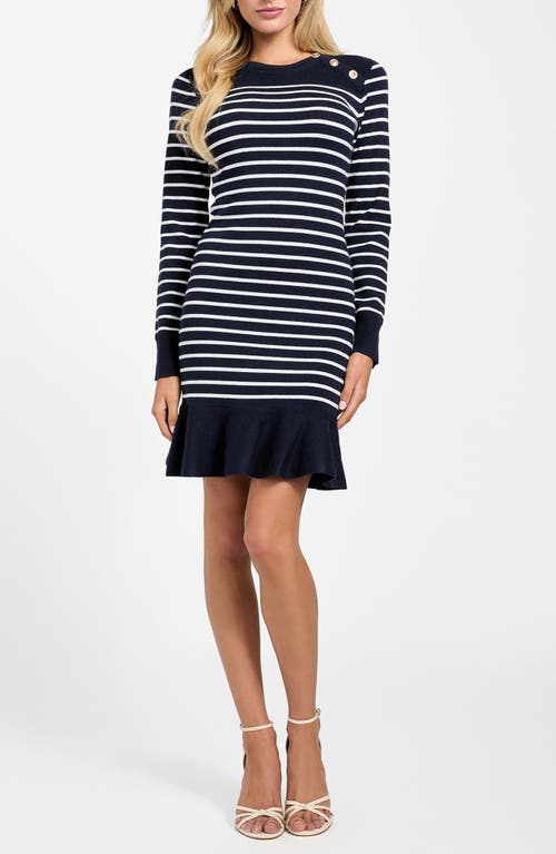 Guess Helen Stripe Long Sleeve Sweater Dress In Blue