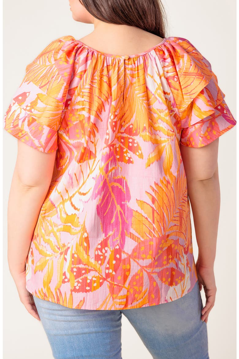 Tiered Flutter Sleeve Cotton Top, Alternate, color, PINK ORANGE