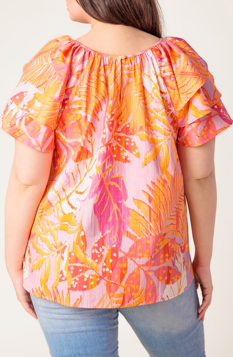 FLYING TOMATO Tiered Flutter Sleeve Cotton Top, Alternate, color, Pink Orange