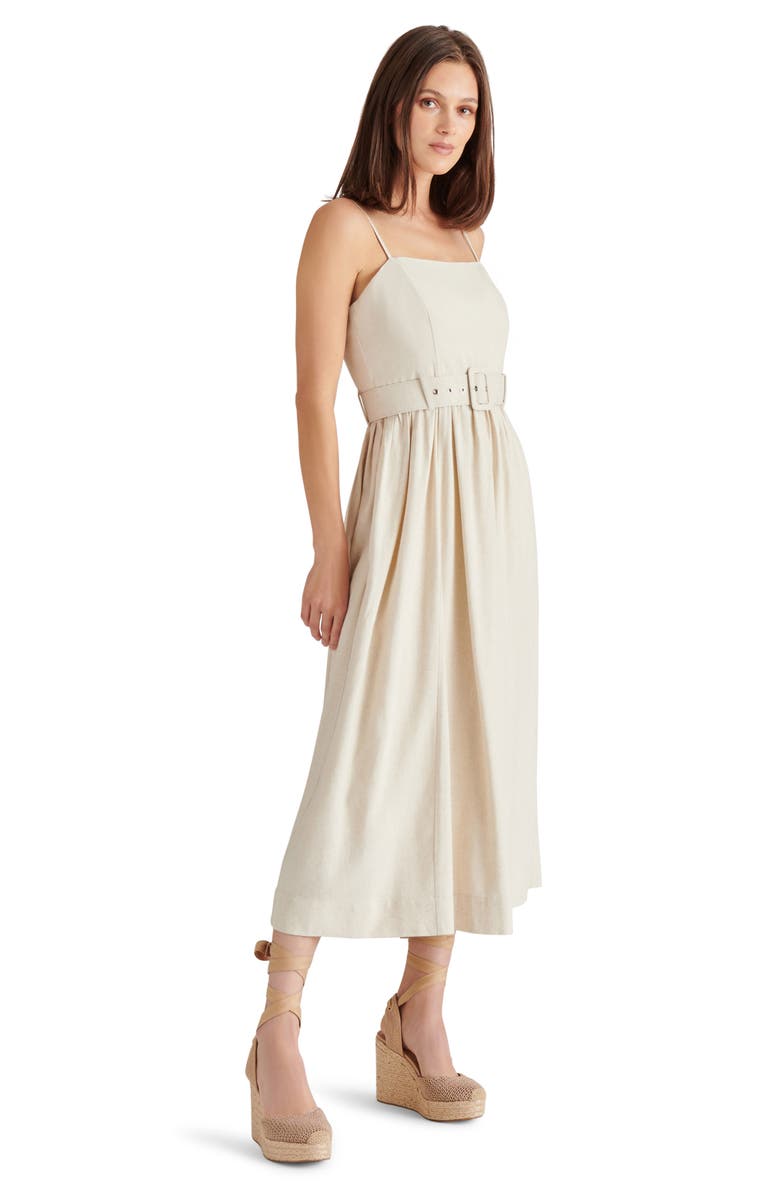 Steve Madden Napoli Belted Linen Blend Midi Dress, Alternate, color, Natural