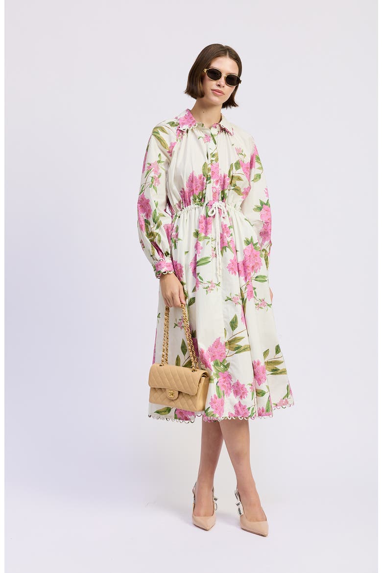 Esther Long Sleeve Floral Midi Shirtdress, Alternate, color, WHITE PINK SAGE