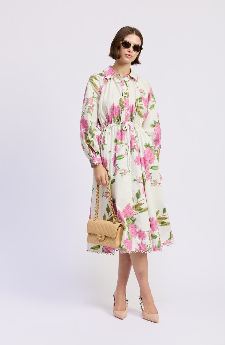 En Saison Esther Long Sleeve Floral Midi Shirtdress, Alternate, color, White Pink Sage