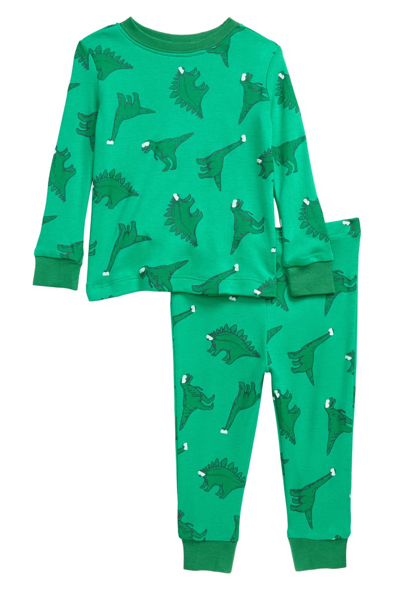 Dinosaur Glow in the Dark Fitted Two-Piece Pajamas, Main, color, GREEN BRIGHT DINOSAURS