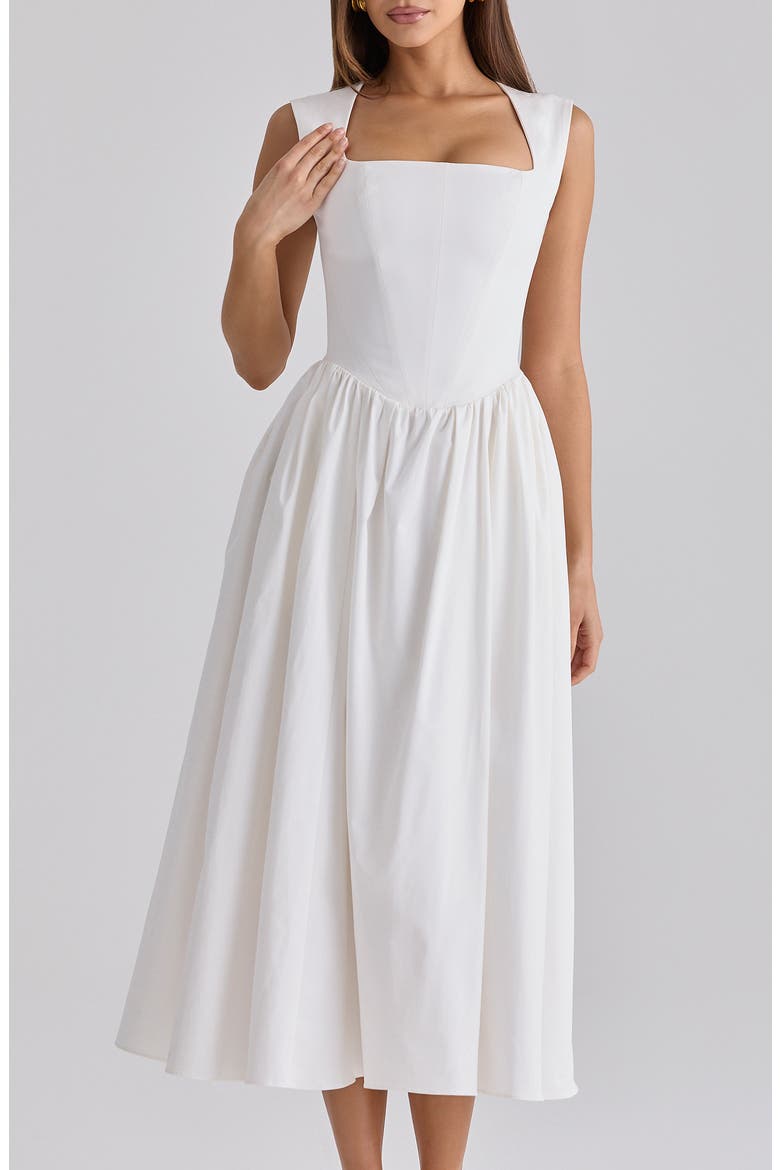 Emmy Stretch Pima Cotton Midi Sundress, Alternate, color, WHITE