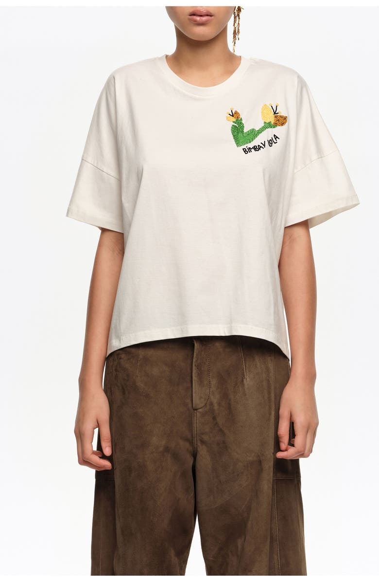 Bimba y Lola Hand Embroidered Logo T-Shirt, Main, color, Ivory