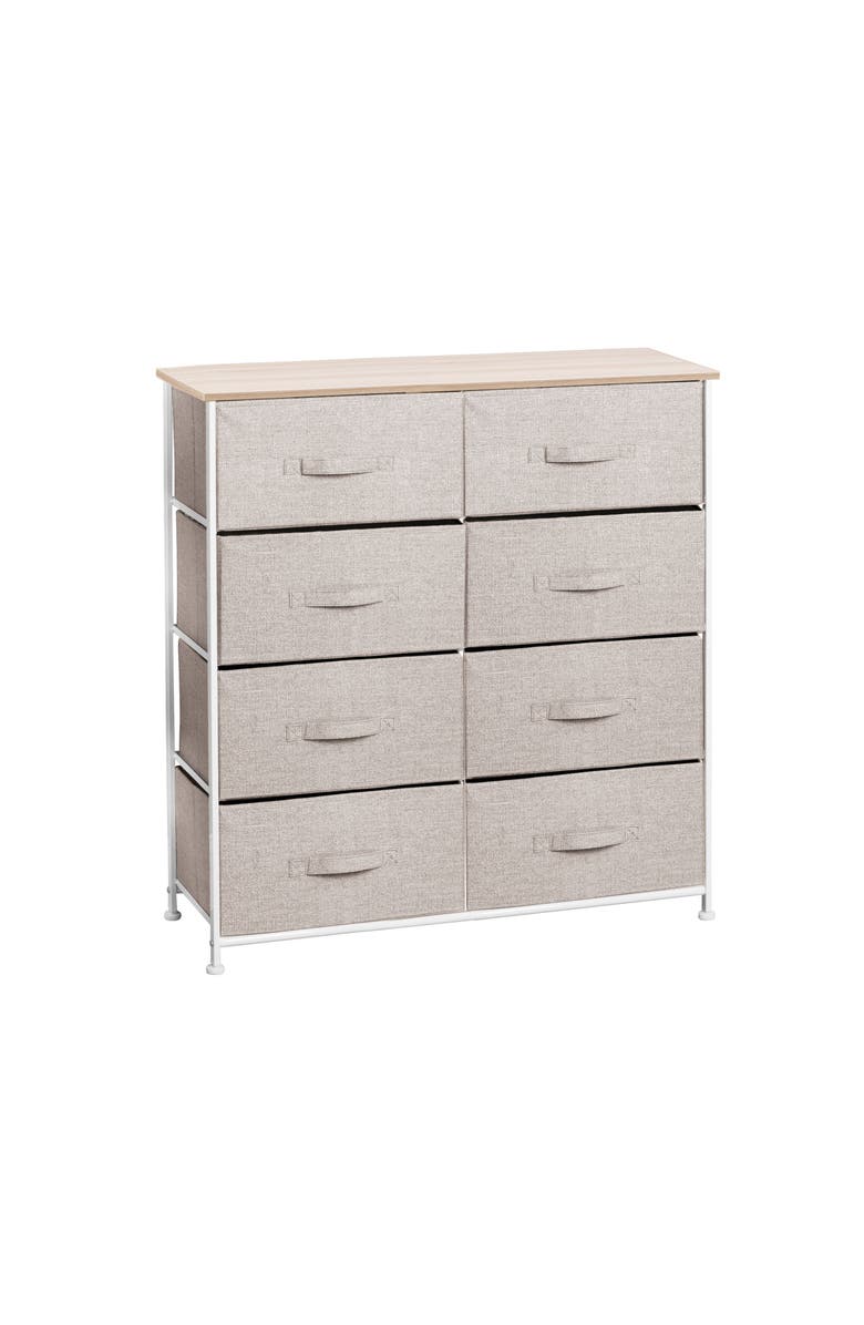 mDesign Large Storage Dresser Furniture, 8 Removable Fabric Drawers, Linen/Tan, Main, color, Linen