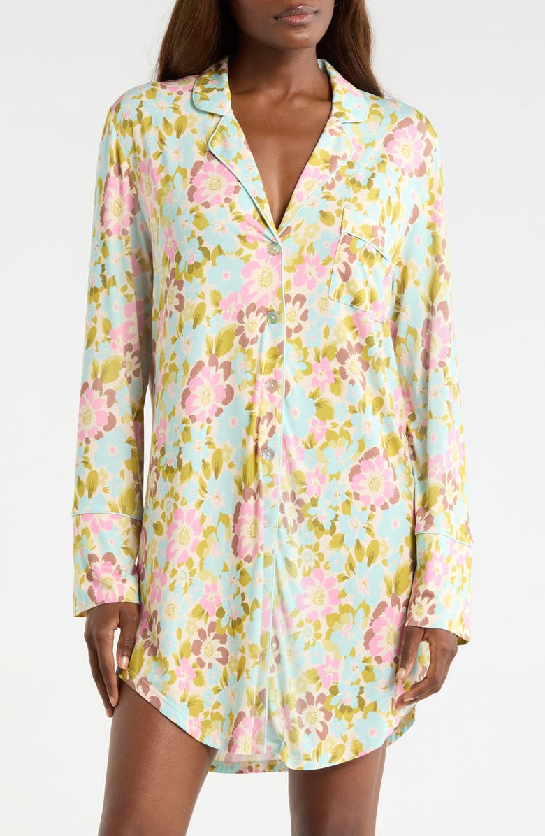 KILO BRAVA Print Long Sleeve Sleep Shirt, Main, color, Painted Blooms