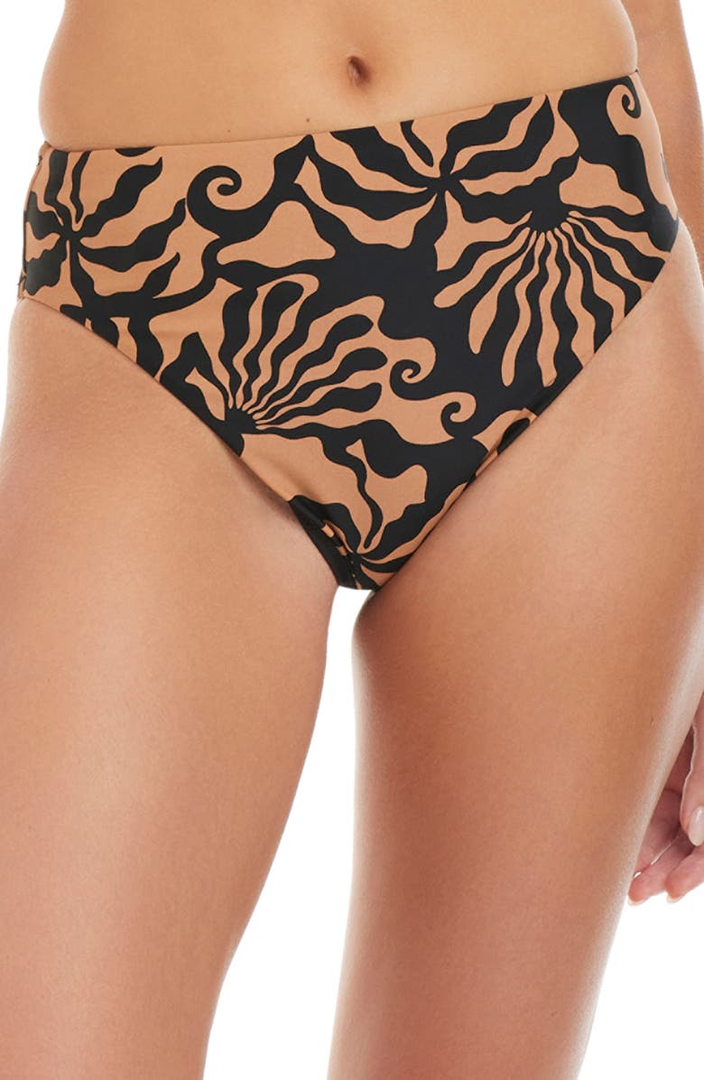 Sanctuary Printed High Waist Bikini Bottoms, Main, color, Black