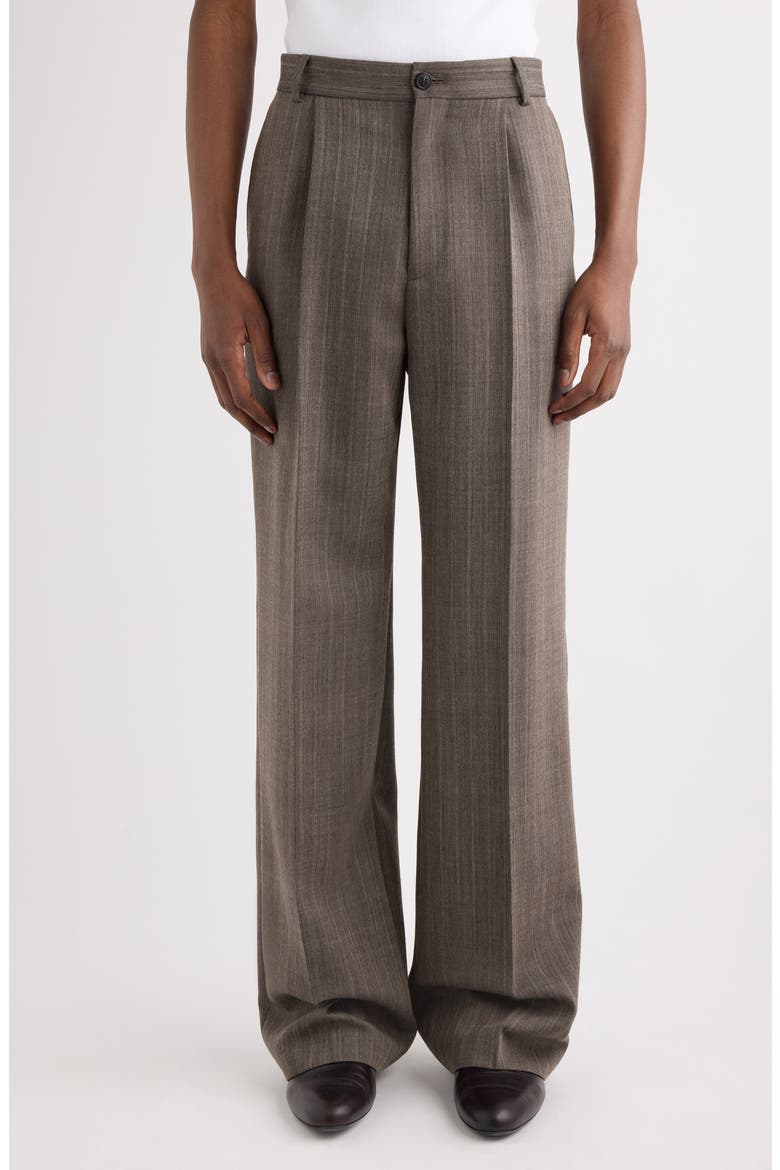 Penrud Pleated Herringbone Wool Pants, Main, color, CEMENT