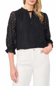 Lace Ruffle Tie Neck Top
