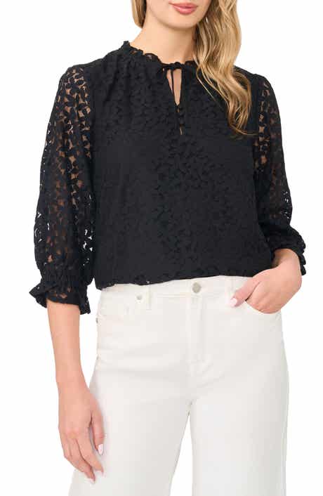 Lace Ruffle Tie Neck Top
