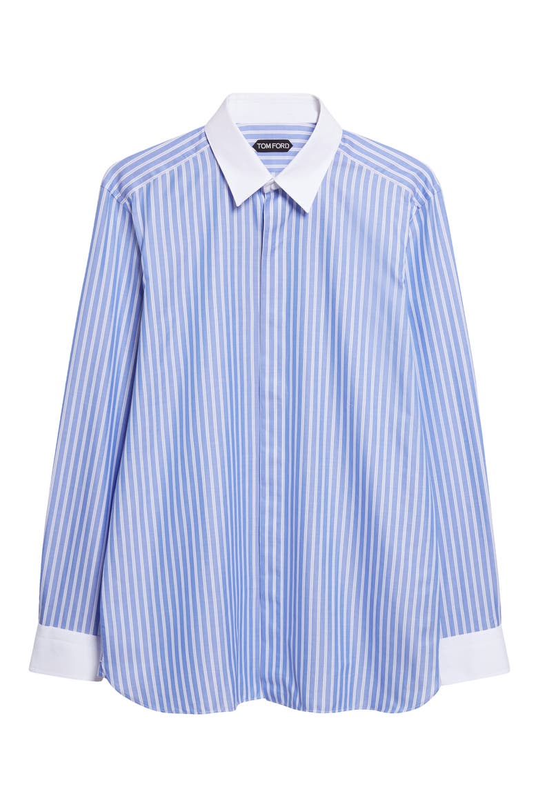 Classic Fit Contrast Collar Stripe Button-Up Shirt, Alternate, color, WHITE/ BLUE