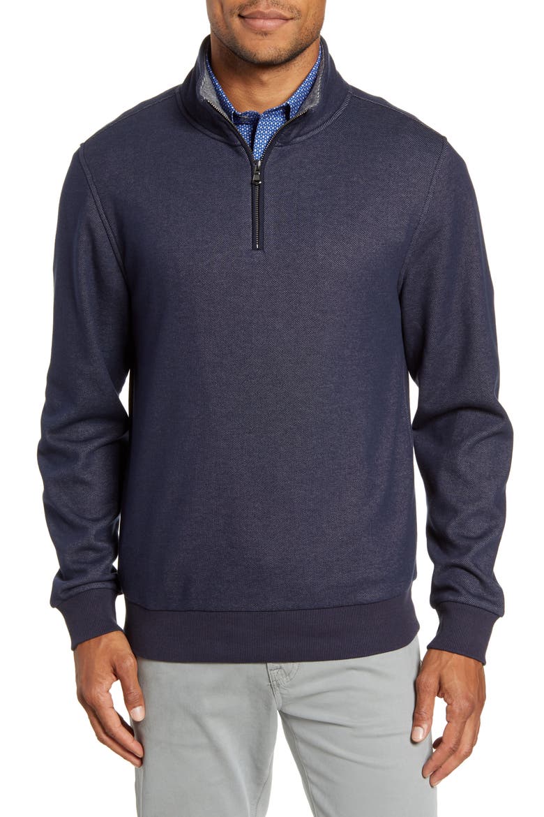 Braemore Fleece Lined Quarter Zip Pullover, Main, color, NAVY