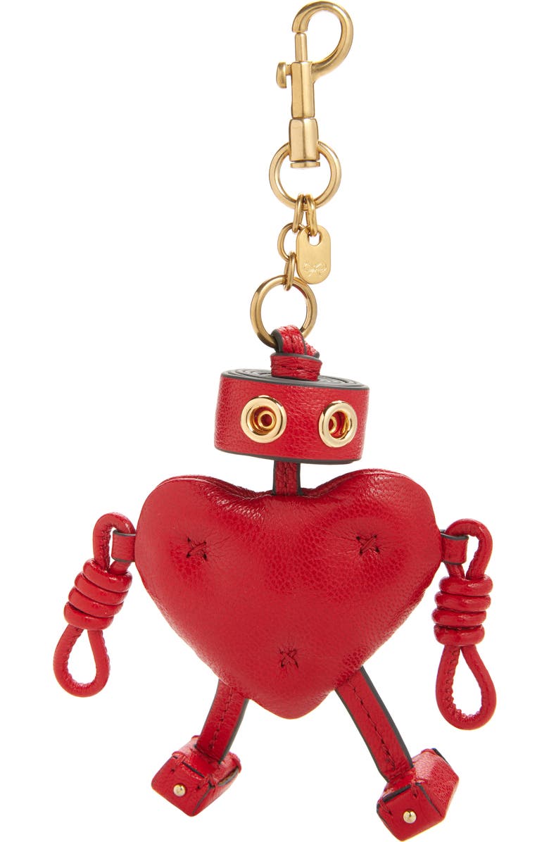 Anya Hindmarch Valentine's Day Chubby Heart Leather Bag Charm, Main, color, Bright Red