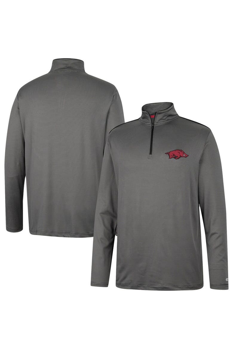 Men's Colosseum Charcoal Arkansas Razorbacks Logo Quarter-Zip Windshirt, Main, color, Charcoal