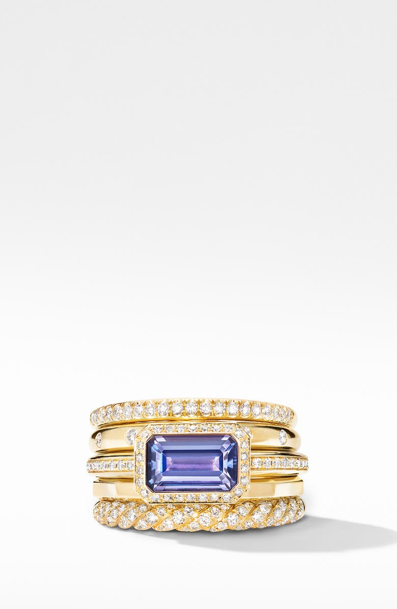 David Yurman Stax 18k Yellow Gold Statement Ring with Tanzanite & Diamonds, Alternate, color, 