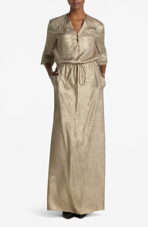 Metallic Tie Waist Gown