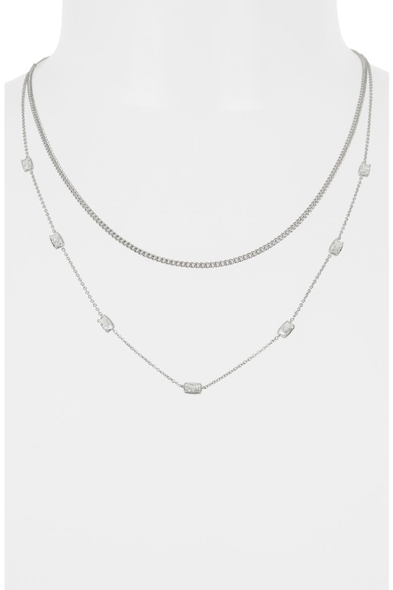 Cece Layered Chain Necklace, Alternate, color, RHODIUM
