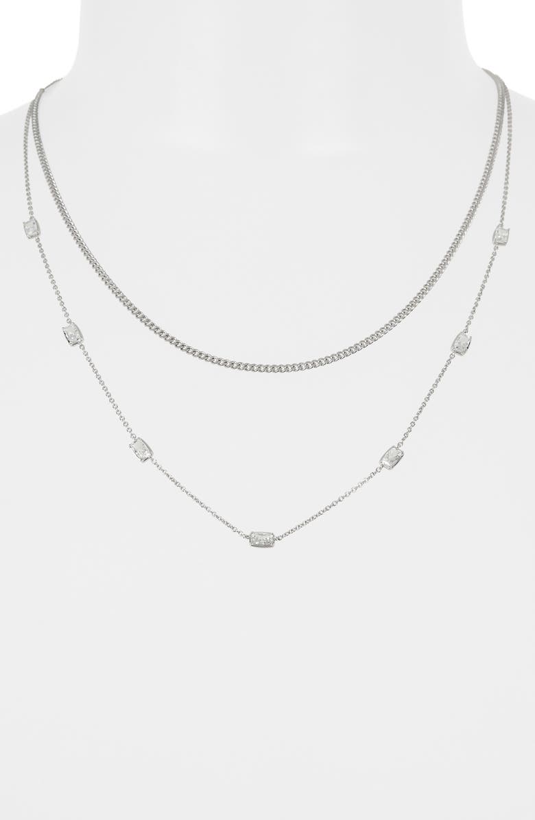 Nadri Cece Layered Chain Necklace, Alternate, color, Rhodium
