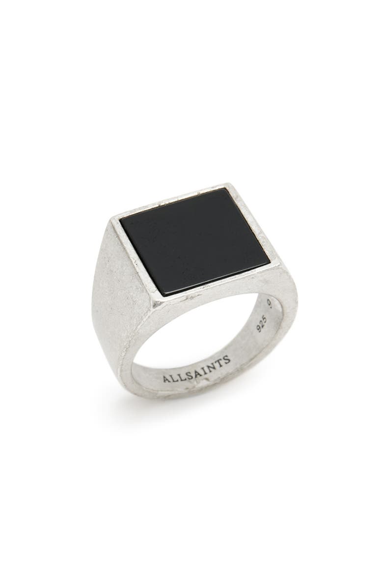 AllSaints Men's Black Onyx Signet Ring, Main, color, Black/ Warm Silver