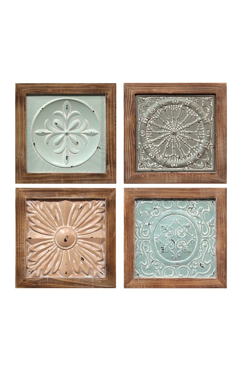 STRATTON HOME DECOR Multi Boho Tiles Wall Decor - Set of 4, Alternate, color, 