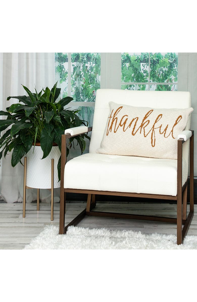 PARKLAND COLLECTION Gold Thankful Transitional Beige Throw Pillow, Alternate, color, Beige