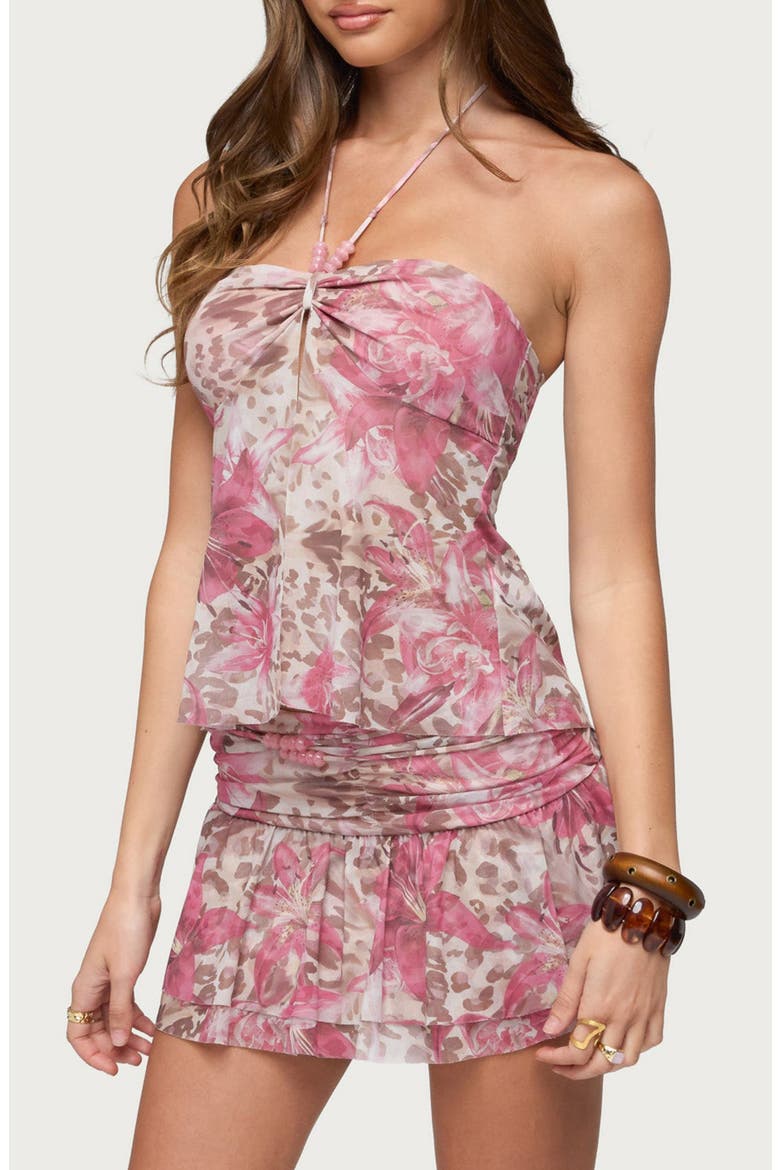 Tessa Floral Print Split Front Halter Top, Alternate, color, MIX
