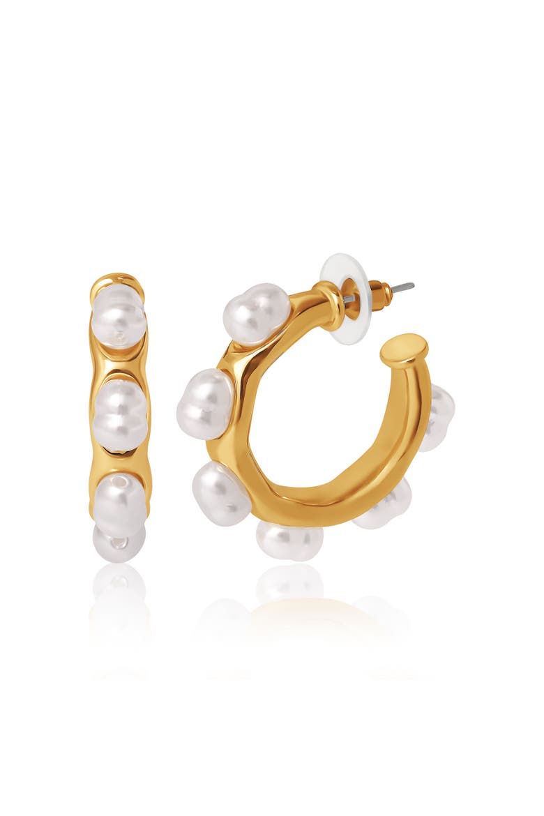 Pearl Hoop Earrings, Main, color, Gold