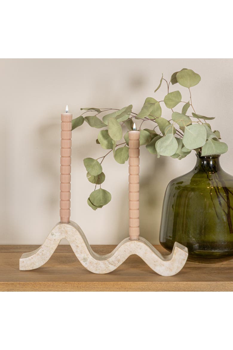 Marble Wave Double Taper Candle Holder, Beige, Alternate, color, White