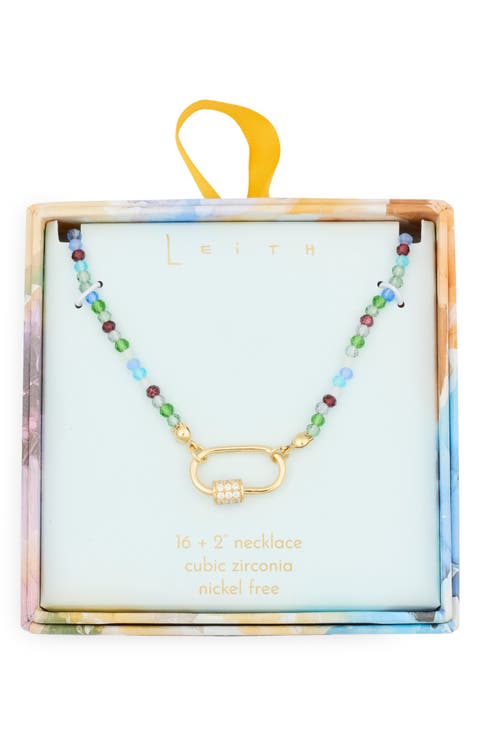 Cubic Zirconia & Crystal Beaded Carabiner Necklace