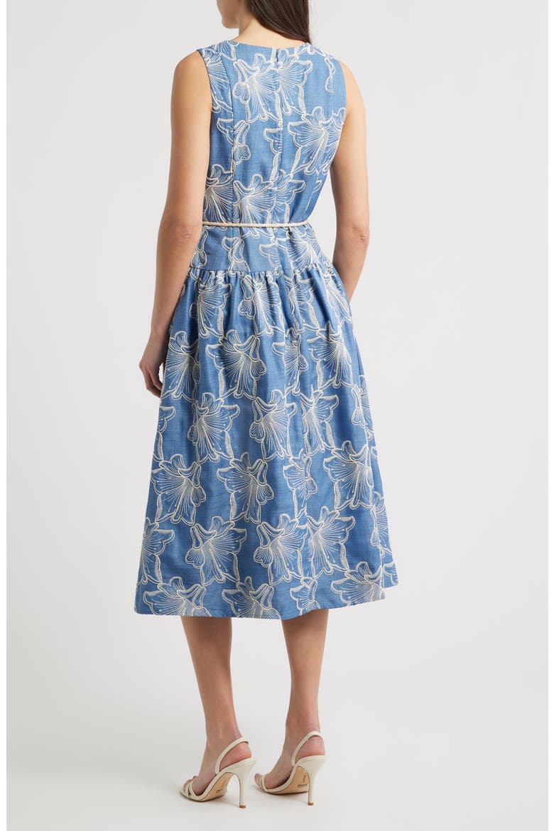 Floral Embroidery Sleeveless Midi Dress, Alternate, color, BLUE MULTI