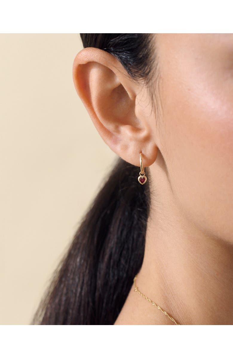 Edge of Ember Solid Gold Heart Ruby Hoop Earrings, Alternate, color, Metallic Gold