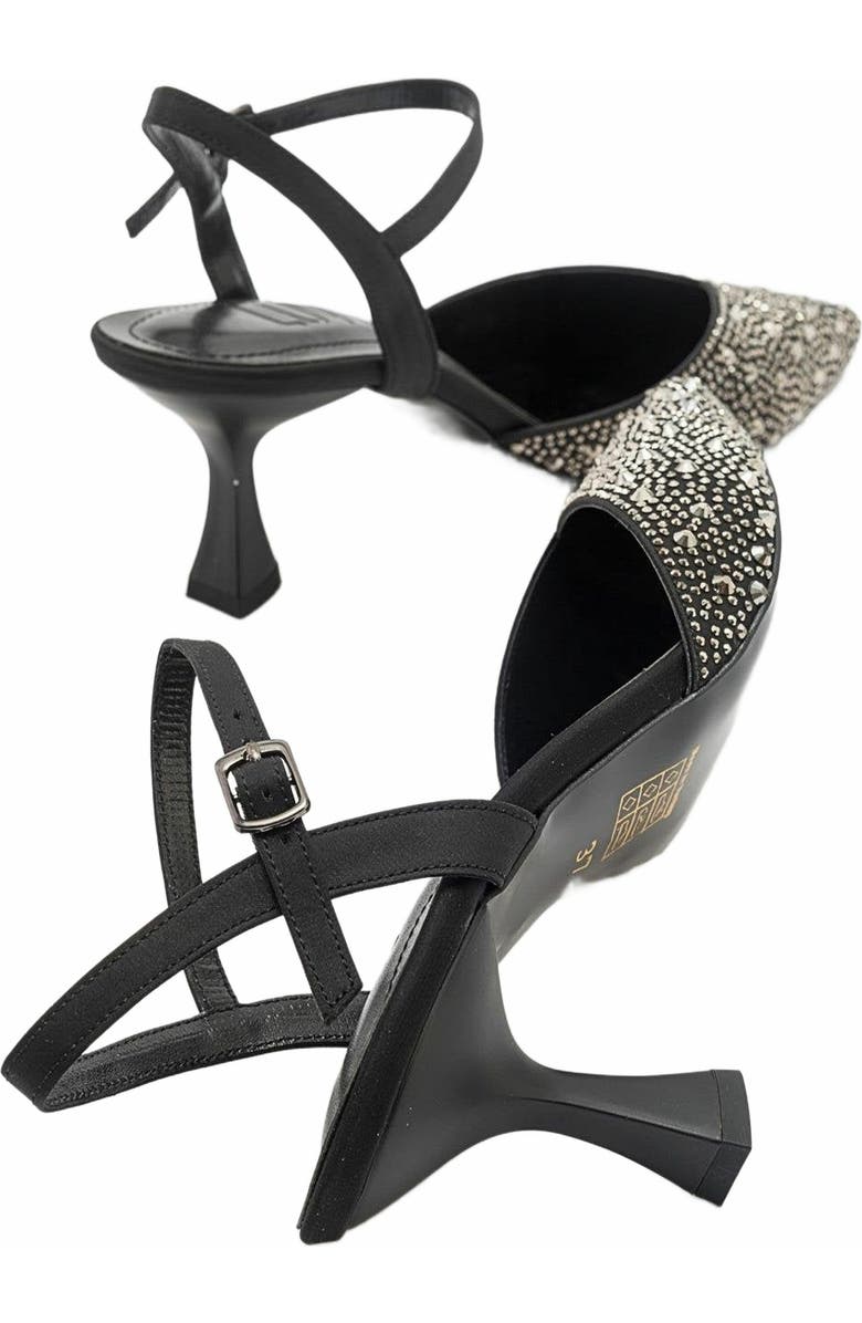 Forever & Always Shoes Vilka Embellished Slingback Kitten Heel Pumps, Alternate, color, Black Faux Leather