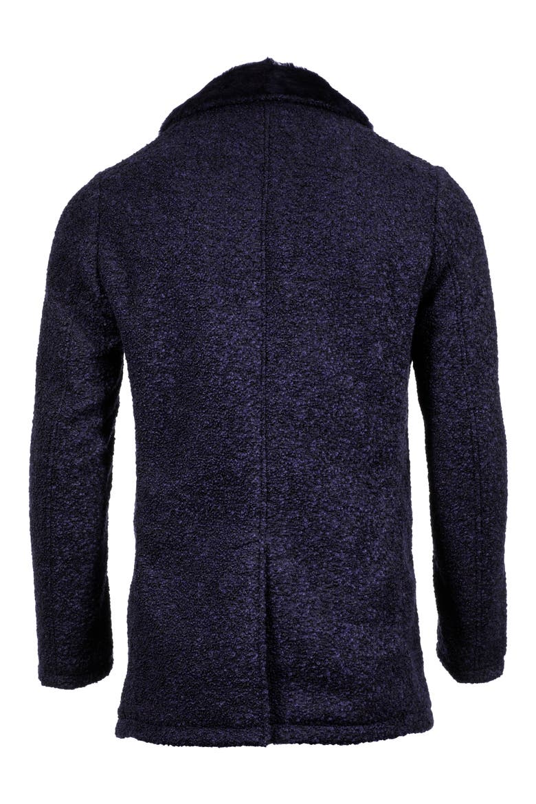 Double Breasted Wool Blend Bouclé Jacket with Shearling Trim, Alternate, color, NAVY