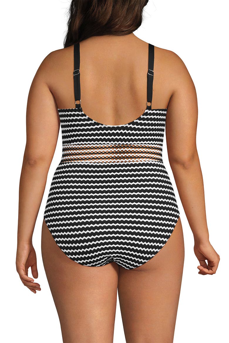Crochet Square Neck High Leg One Piece Swimsuit, Alternate, color, Black/White