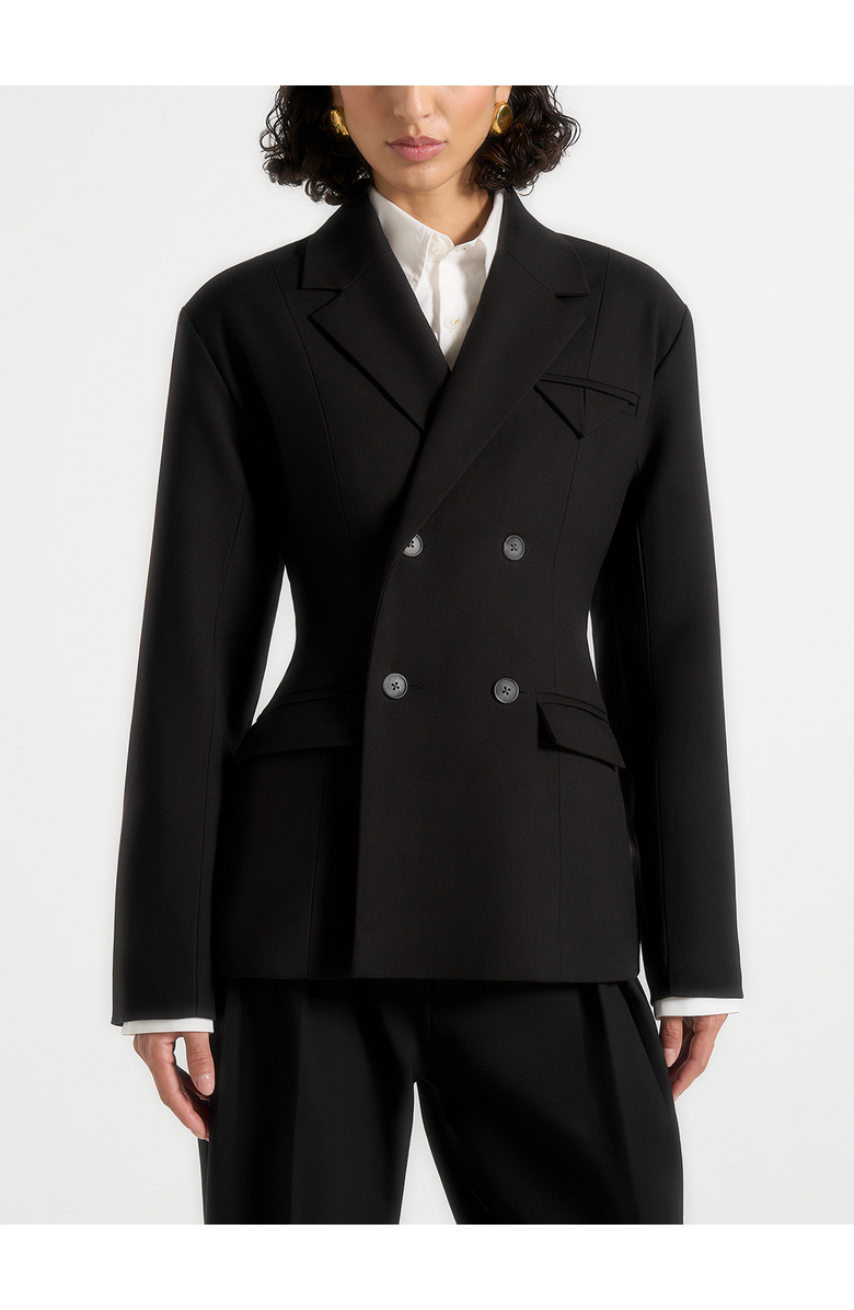 Manière De Voir Maia Double Breasted Blazer, Main, color, Black