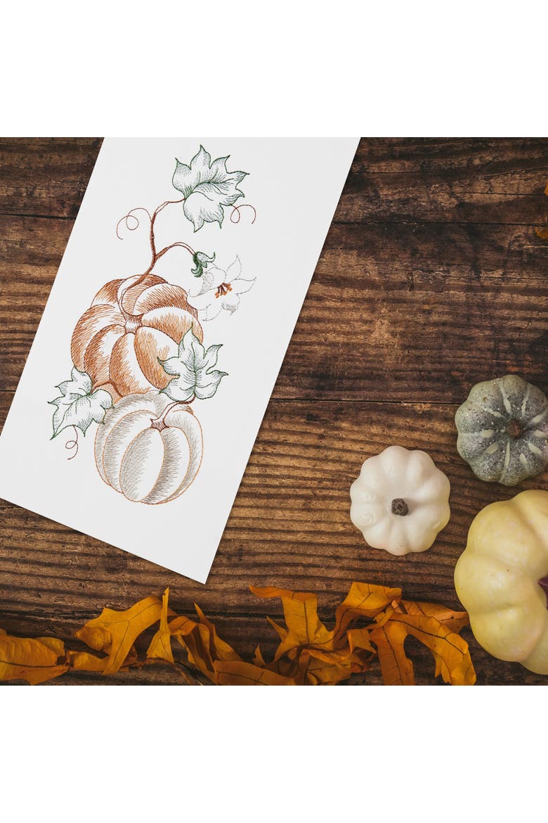 Pumpkins on Vine Harvest Fall Autumn Kitchen Dishtowel, Alternate, color, White