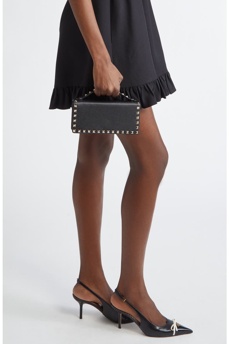 Rockstud Leather Wallet on a Chain, Alternate, color, BLACK