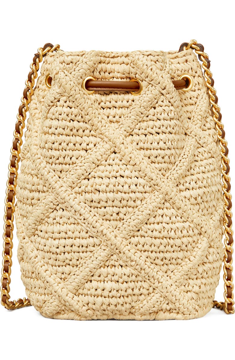 Tory Burch Fleming Soft Straw Crochet Mini Bucket Bag, Alternate, color,