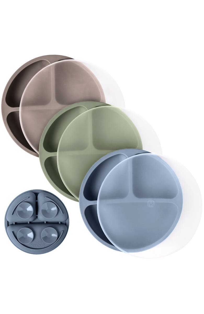 WeeSprout Suction Plates for Babies & Toddlers, 100% Silicone, Dinnerware Stays Put, 3 Pack, Main, color, Matte Blue/Dark Gray/Green