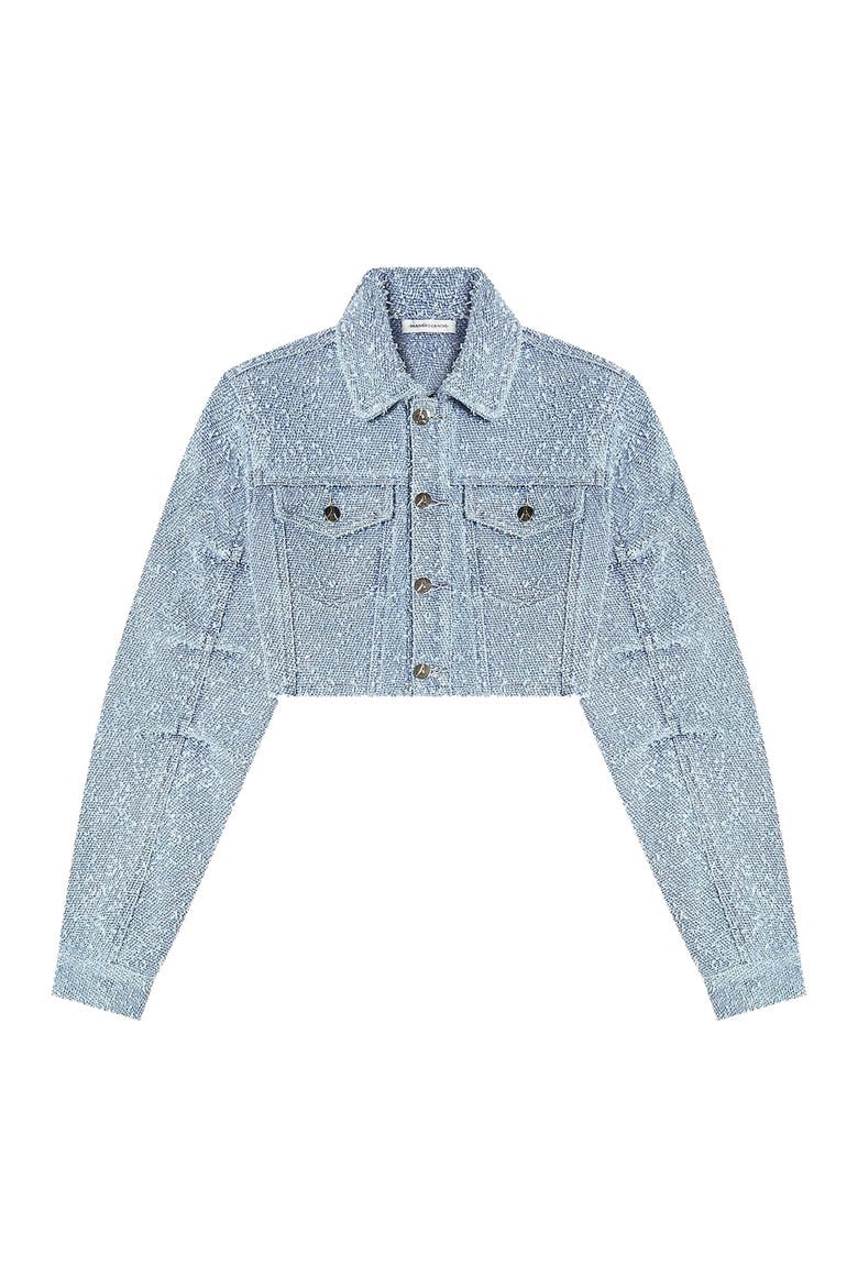 Catherine Cropped Boucle Denim Jacket, Alternate, color, Mid Blue
