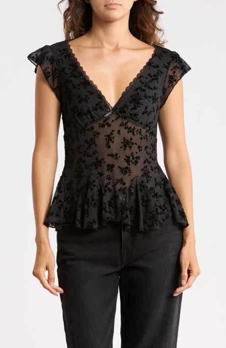Flutter Sleeve V-Neck Burnout Top