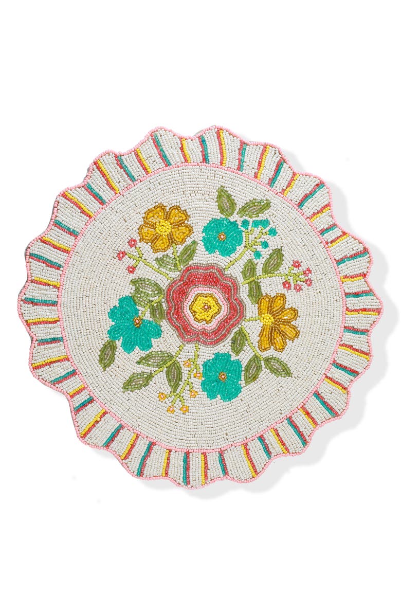 Tiramisu The Fiesta Bloom Beaded Placemat, Main, color, White Multi