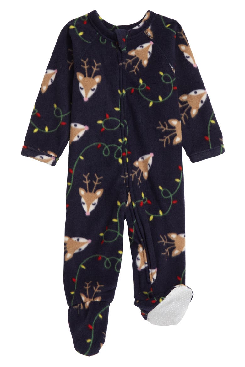 Fleece Footed One-Piece Pajamas, Main, color, NAVY PEACOAT REINDEER