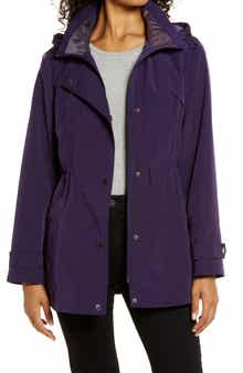 Cinched Waist Hooded Water Resistant Raincoat