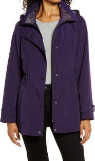 Gallery Cinched Waist Hooded Water Resistant Raincoat