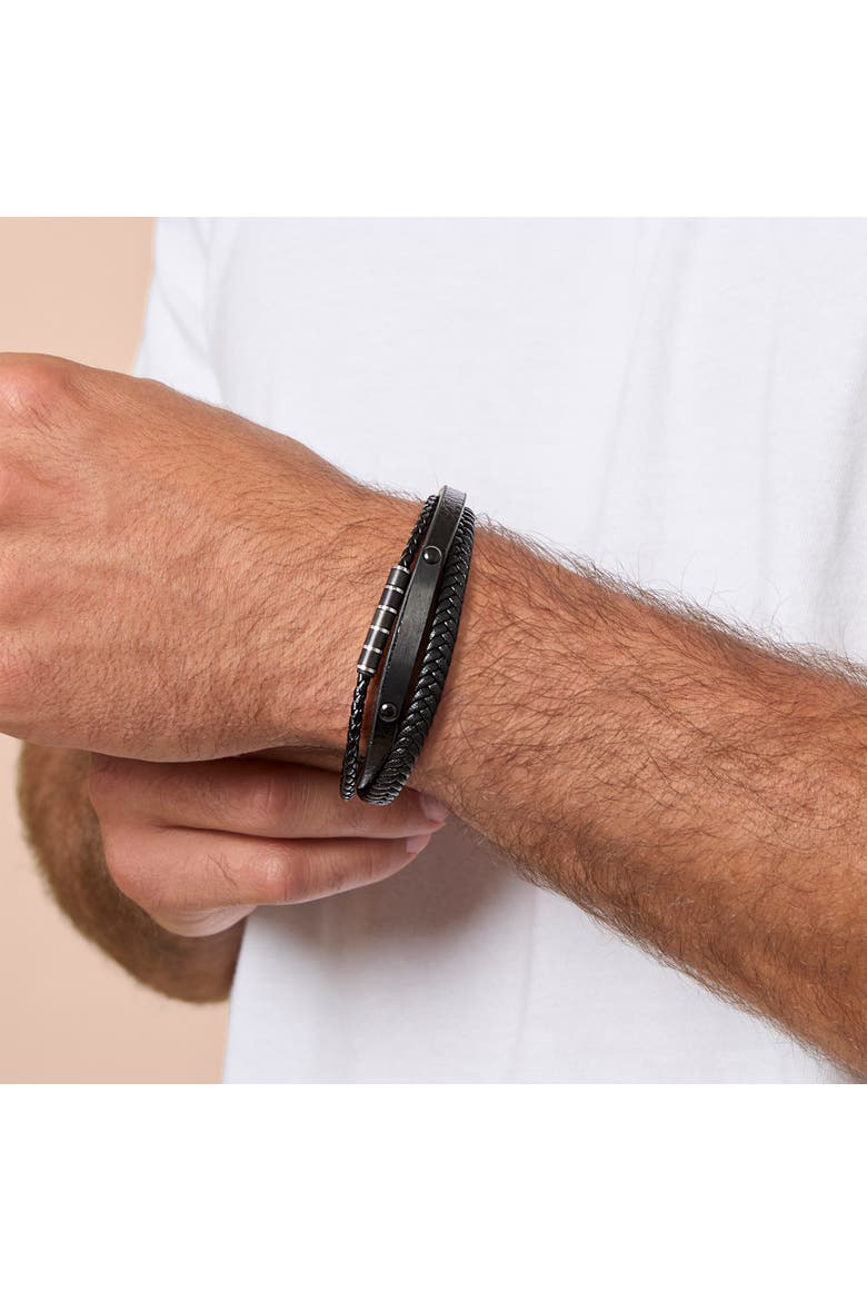 Stainless Steel 3-Row Cord Bracelet, Alternate, color, Black