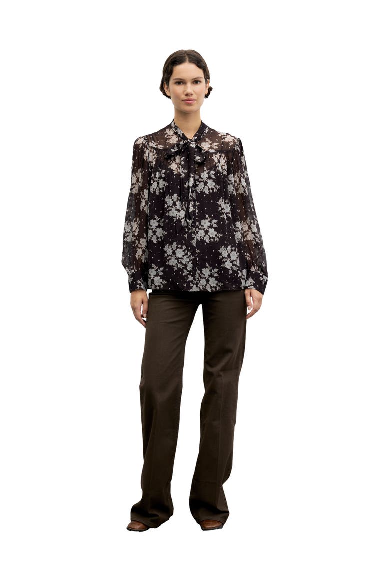 Loa Tie Neck Shirt, Alternate, color, Brown