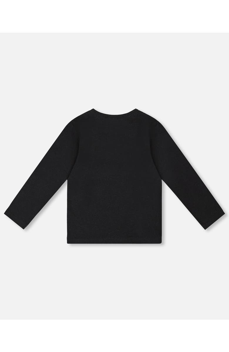 Deux par Deux Organic Cotton T-Shirt with Reversible Sequin Teddy Bear, Alternate, color, Black